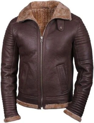 MENS B3 RAF AVIATOR SHEEP SKIN LEATHER BOMBER WINTER FLYING PILOT JACKET COAT UK - Image 1 of 4