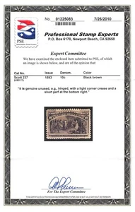 US Sc# 237 *MINT OG H COLUMBIAN OF 1893 PSE Cert CV$ 95 - Picture 1 of 3