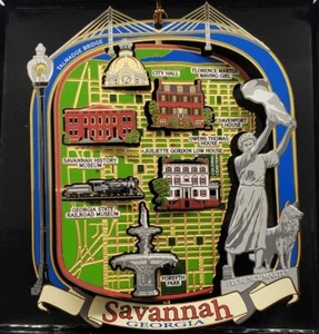 Savannah Georgia City Squares Landmarks Color Brass Ornament Fountain - Picture 1 of 6