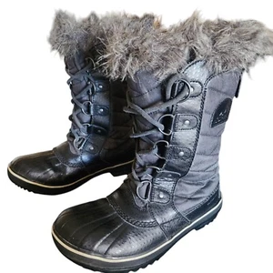 Sorel Women's Tofino II Waterproof Snow Boots Black Stone Faux Fur Size 6 Shoes - Picture 1 of 9