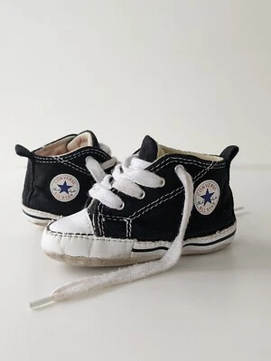 CONVERSE BOTINES CUNA RECIÉN NACIDO NEGROS 8J231 FIRST ALL STAR ZAPATOS BEBÉ TALLA 3 Foto 1 de 4