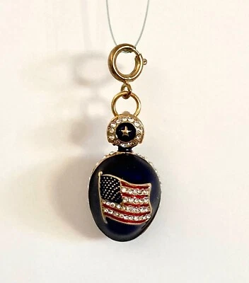 Red White and Blue Enamel Crystal Gold Tone American Flag Egg Pendant/Charm - Image 1 of 4