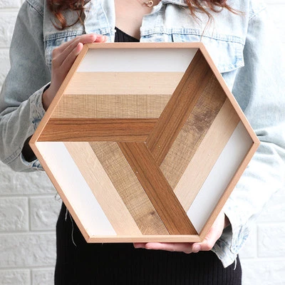 @BuyMartianHome | Geometric Pattern Multi-Wood Serving Tray - Image 1 of 3