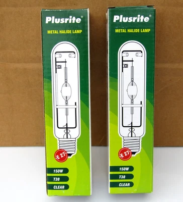 2 x Plusrite 150 Watt Metal Halide Lamp Bulb  T38 Clear Base E-27 High - Image 1 of 4
