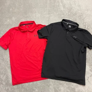 Boys' Under Armour Polo Shirts Size Youth Large Red and Black Lot Of 2 - Picture 1 of 8