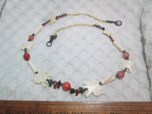 Vtg Hand Carved Elephant Necklace with Beads 27" Long - Picture 1 of 4