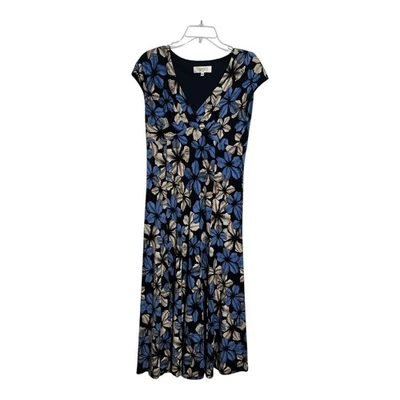 K Kasper Floral Maxi Dress Women's Size 8 Black Blue Tan V Neck Sleeveless - Image 1 of 4