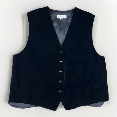 Lord & Taylor Vest Women's Size 18 (XL) Black Velvet Vintage Buttons - Image 1 of 4