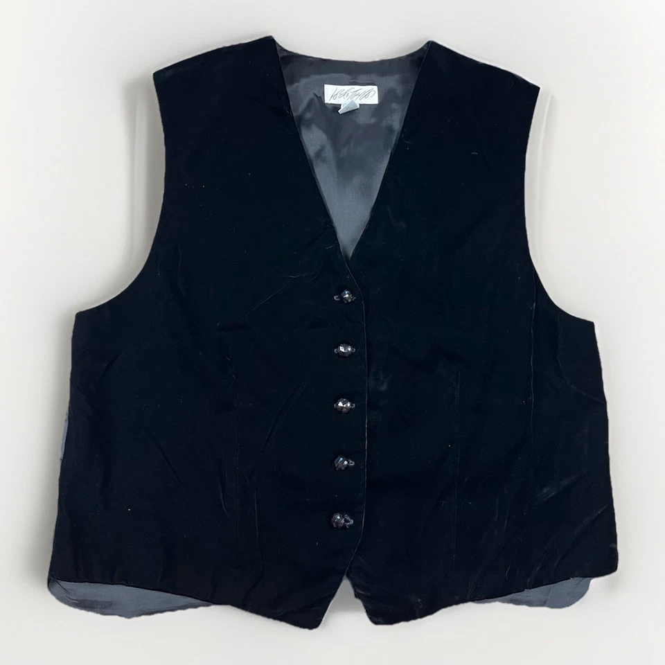 Lord & Taylor Vest Women's Size 18 (XL) Black Velvet Vintage Buttons - Image 1 of 4