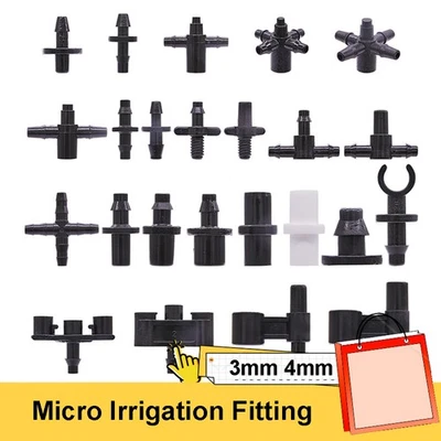 Conector micro riego de jardín de 3 mm 4 mm Conector de montaje de manguera de púas Foto 1 de 4