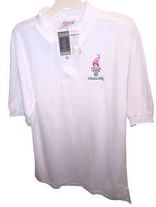 Vintage 1996 Olympics Games Polo Shirt Collection Hanes Herren Medium weiß neu mit Etikett - Bild 1 von 5