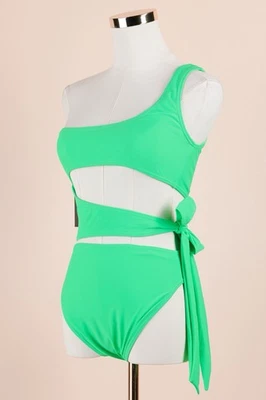 Sz 4 South Beach Bright Green One Piece Cutout Tie Waist Cheeky Swimsuit NWT - Image 1 of 4