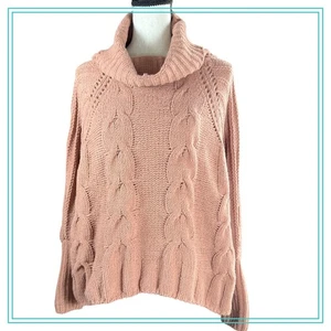 Womens Cowl Neck Cable Knit Pullover Sweater Textured Pink Casual Top - Picture 1 of 12