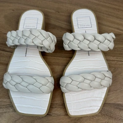 New Womens Dolce Vita Ivory Faux Snakeskin Double Strap Braided Slides Size 6.5 - Image 1 of 4