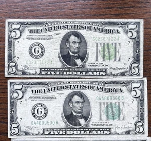 1934 Series $5 Federal Reserve Note - Washington DC - Green Seal sold as 1 each - Picture 1 of 6