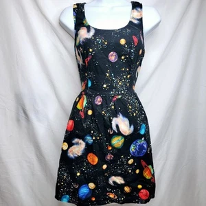 Vestido Retro Retro Retro Retro de Algodón Estrellas Galaxia Planetas Negro Talla S/M - Imagen 1 de 8