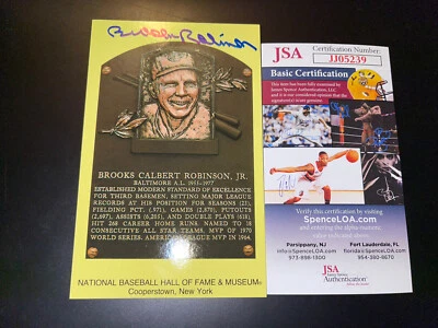 BROOKS ROBINSON SIGNED HALL OF FAME PLAQUE BASEBALL ORIOLES GOLD GLOVE JSA 4 - Image 1 of 2