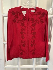 Karin Stevens Anzug Gr. 12 Vintage rot bestickt Oberteil Schulterpolster - Bild 1 von 19