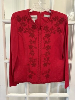 Traje de Vestido Karin Stevens Talla 12 Vintage Rojo Encarnado Top Hombreras Foto 1 de 4