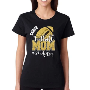 Custom Personalized Glitter Football Mom Design Women's Gildan Cotton T Shirt - Picture 1 of 4