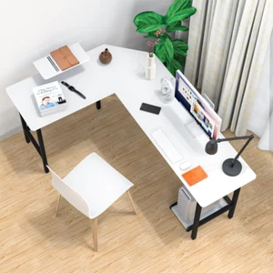 L-Shaped Desk Computer Desk, Wood Corner Gaming Desk, Home Office Writing Desk M - Picture 1 of 12