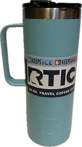 RTIC 20 OZ TRAVEL COFFEE CUP MUG TEAL AQUA HANDLE HOT COLD THERMAL WORKOUT GYM - Picture 1 of 11