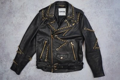 Moschino H & M эксклюзивный блоггеров мужской черный кожаный цепочки куртка размер S маленький - Изображение 1 из 4