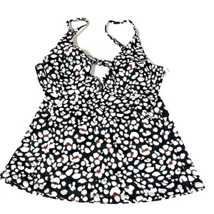 NEW Jessica Simpson Size Medium Swim Tankini Top Leopard Black White Brown #3231 - Picture 1 of 5