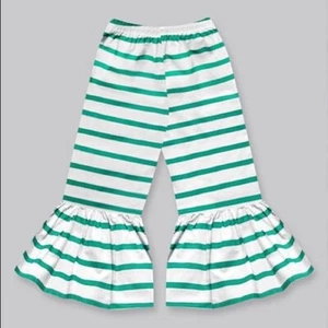 A.T.U.N. Green Stripe Boho Ruffle Bell Bottom Pants 3 4 5 6 7 8 9 10 11 12 13 14 - Picture 1 of 2