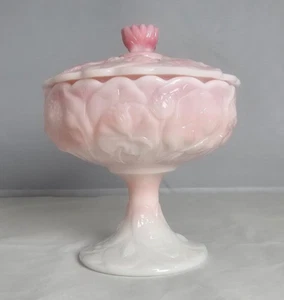 Vintage Fenton Rosalen bedeckt Seerose Bonboniere Hergestellt 1976-1978 Rosa & Weiß - Bild 1 von 12
