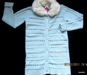 Gymboree Winter Snowflake Sweater Duster Blue Red Pink Faux Fur Collar 9 12 NWT - Picture 1 of 3