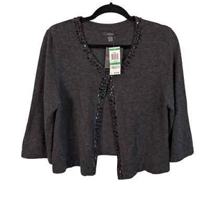 ALFANI Cardigan Womens L Sweater Wool Blend Rhinestones Embellished Gray NWT - Picture 1 of 8