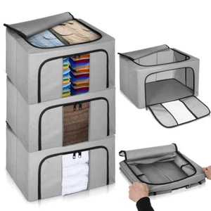 3Pcs Fabric Foldable Storage Bags Clothing Organizers Wardrobe Cube Closet Boxes - Picture 1 of 9