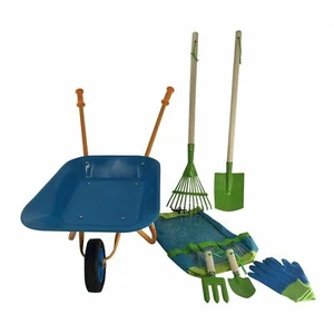 7 Piece Kids Garden Tool Wheelbarrow Wheel Barrow Play Toy Set Rake Shovel Glove - Picture 1 of 1