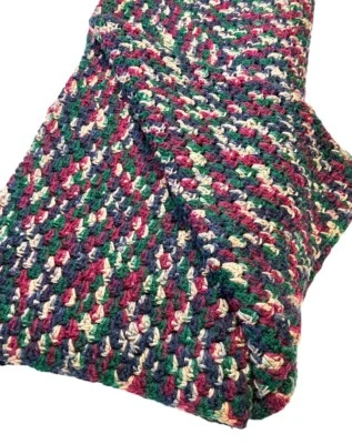 Manta tejida vintage afgana 60" x 60" azul oscuro verde borgoña Foto 1 de 4