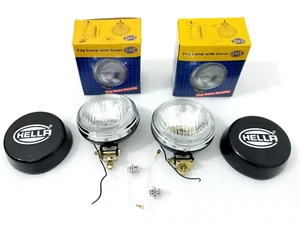 Pair Hella Clear Fog Lamp With Cover With Bulb H3 Halogen Bulb Universal Fit - Picture 1 of 16