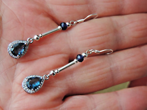 NICE 925 SILVER EARRINGS WITH THANZANITE GEMS 3.8 CM. LONG + 925 SILVER HOOKS