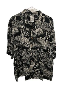 Roundtree & Yorke XL Hawaiian Tiger Floral Shirt Mens Extra Large Black White - Picture 1 of 6
