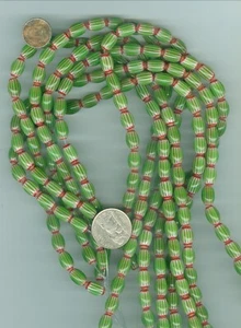 Mini Chevron Beads Tiny Glass Chevron Beads Hand made Green Red White Glass Bead - Picture 1 of 2