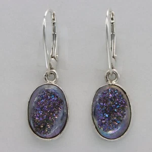 Pendientes de cuarzo ovalados DRUZY / Druse / Drusy - PLATA ESTERLINA 925 cierre de palanca #163e - Imagen 1 de 9