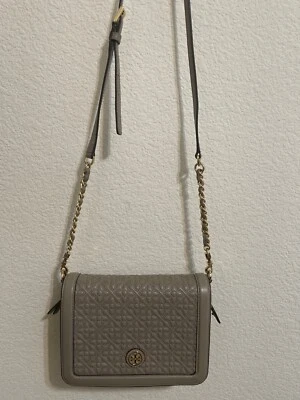 TORY BURCH BRYANT Quilted gray Leather Crossbody Shoulder Bag Purse Clutch - Image 1 of 4