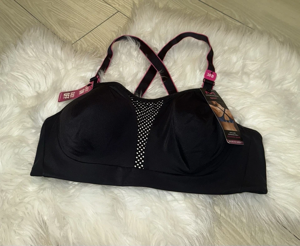 Maidenform DM7989 Ultimate Mid Impact Sports Bra Crossback UW Womens 34D Black - Image 1 of 1