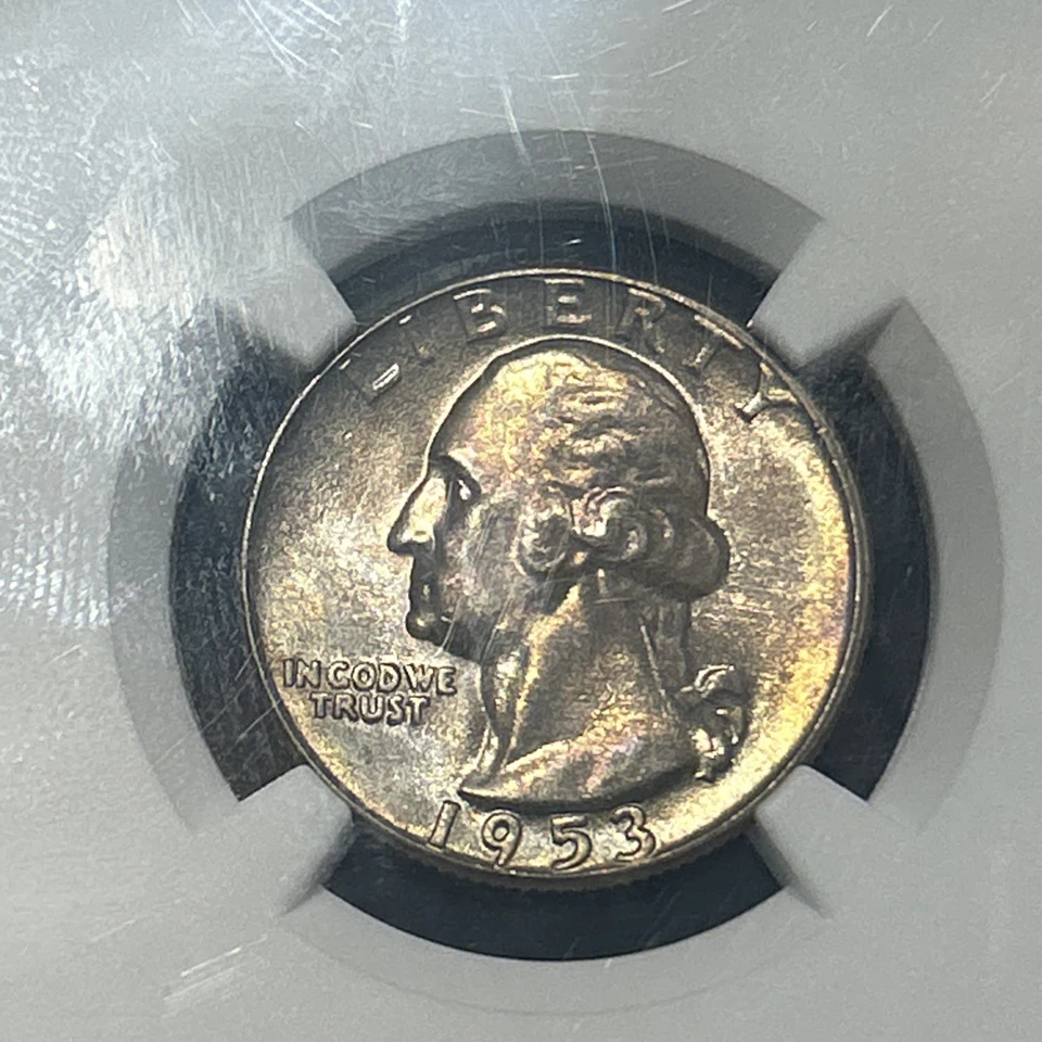 1953 WASHINGTON SILVER QUARTER VERY BEAUTIFUL TONING SCARCE TUFFR DATE NGC MS 67 - Image 1 of 4