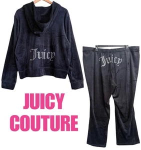 JUICY COUTURE Y2K Bedazzled “JUICY” Bling Velour Hoodie Sweatpants Set Sz 3X NWT - Picture 1 of 11