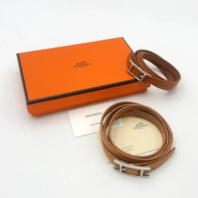 Autêntica Hermes API Pulseira de 3 Filhas SV Couro Marrom R/C Gravado Conjunto 2 Com Caixa BA110411 - Imagem 1 de 4