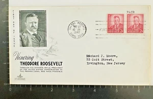 Canal Zone Panama 1949 FDC Teddy Roosevelt CACHET Balboa Hts canx strip of 2 - Picture 1 of 3
