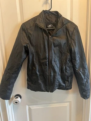 Chaqueta de cuero negra para mujer KC Collections talla mediana forro completo Foto 1 de 4