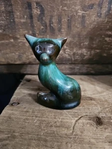 Vtg Blue Mountain Pottery ~ Sitting Fox Figurine Teal - Picture 1 of 10