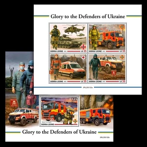 Defenders of Ukraine Fire Engines MNH Stamps 2025 Sierra Leone M/S +S/S - Picture 1 of 3