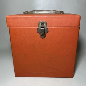 Amfile Platter-Pak des années 70 7" 45 étui de transport de rangement pour disques orange avec cartes - Photo 1/16